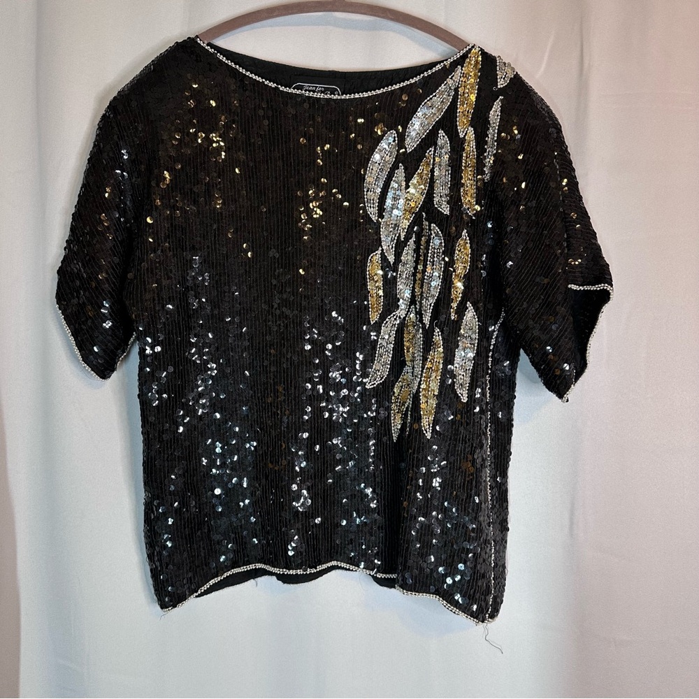Jean for Joseph Le Bon Vintage Black Gold and‎ Silver Short Sleeved Sequin Top M